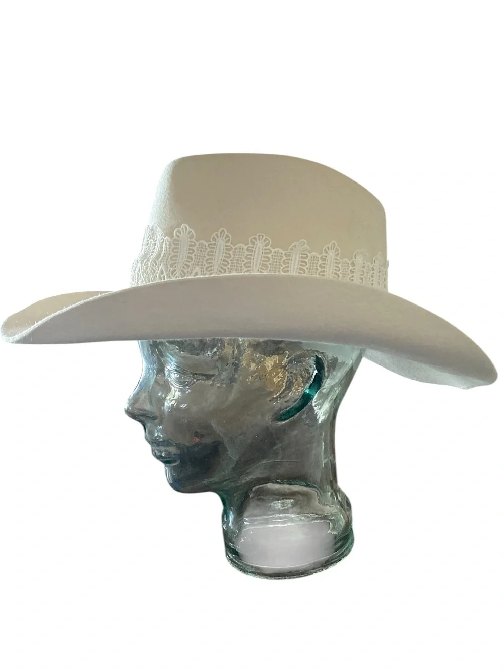 SD Hat Co Now & Forever Wool Felt Cowgirl Hat Lace Pearl Bridal festival Boho